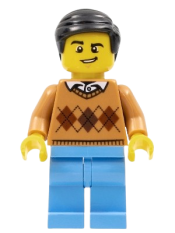 LEGO Dad - Medium Nougat Argyle Sweater, Medium Blue Legs, Black Smooth Hair minifigure