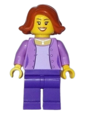 LEGO Mom - Medium Lavender Jacket over Lavender Shirt, Dark Purple Legs, Dark Orange Female Hair Short Swept Sideways minifigure