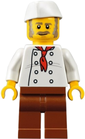 LEGO Chef, Moustache, Dark Tan and Gray Sideburns, Stubble, Wrinkles on Shirt minifigure