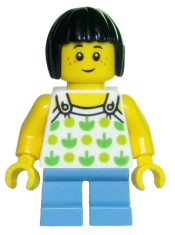 LEGO Child, Halter Top with Green Apples and Lime Spots, Medium Blue Short Legs minifigure