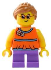 LEGO Girl with Orange Top and Medium Lavender Legs minifigure