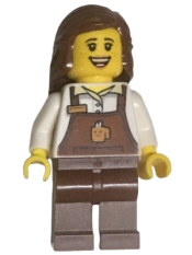 LEGO Barista Female with Reddish Brown Apron with Cup and Name Tag Pattern, Reddish Brown Female Hair Mid-Length minifigure