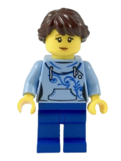 LEGO Female, Dark Brown Hair with Long Braid, Bright Light Blue Hoodie, Blue Legs (Ludo Blue) minifigure