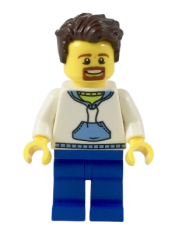 LEGO Male with Dark Brown Hair, Goatee, White Hoodie with Bright Light Blue Hood and Pocket (Ludo Blue) minifigure