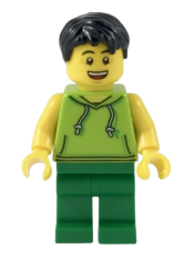 LEGO Male with Black Hair, Lime Sleeveless Hoodie, Green Legs (Ludo Green) minifigure