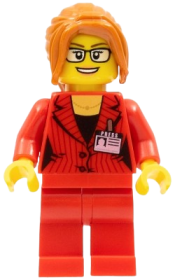 LEGO Reporter, Female, Dark Orange Hair with Sidebangs, Glasses, Red Blazer with Press Pass (Ludo Red) minifigure