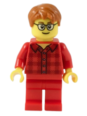 LEGO Male with Dark Orange Hair, Glasses, Red Flannel Shirt, Red Legs (Ludo Red) minifigure