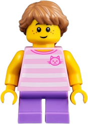 LEGO Child Girl with Long Medium Nougat Braid, Bright Pink Striped Cat Shirt and Medium Lavender Legs minifigure