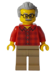 LEGO Grandfather with Flannel Shirt, Dark Tan Legs, Light Bluish Gray Hair minifigure