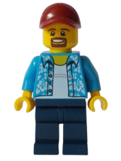 LEGO Man with Hawaiian Shirt, Dark Blue Legs, Dark Red Cap minifigure
