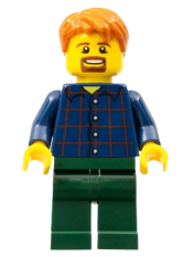 LEGO Man with Plaid Button Shirt, Dark Green Legs, Dark Orange Hair minifigure
