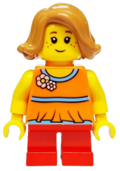 LEGO Child Girl with Medium Nougat Short Swept Sideways Hair and Red Short Legs minifigure