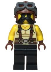 LEGO Man, Tan Tank Top, Black Moustache, Reddish Brown Suspenders and Aviator Cap with Dark Bluish Gray Goggles minifigure