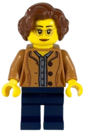 LEGO Female, Short Reddish Brown Hair, Medium Nougat Glasses and Shirt, Dark Blue Legs minifigure