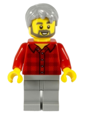 LEGO Male, Light Bluish Gray Hair, Dark Bluish Gray Beard, Red Flannel Shirt, Light Bluish Gray Legs minifigure