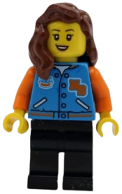 LEGO Female with Sports Jacket, Black Legs, Reddish Brown Hair minifigure