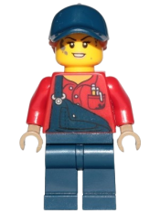 LEGO Female Mechanic with Dark Blue Overalls and Legs, Dark Orange Ponytail with Dark Blue Ball Cap minifigure