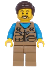 LEGO Male with Dark Tan Vest Over Dark Azure Shirt, Dark Tan Legs, Dark Brown Hair minifigure
