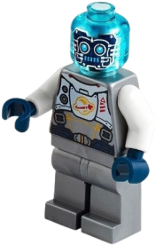 LEGO Cyber Drone Robot - Flat Silver Spacesuit with Harness and White Panel with Classic Space Logo, Trans-Light Blue Head minifigure