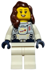 LEGO Astronaut - Female, Flat Silver Spacesuit with Harness and White Panel with Classic Space Logo, Reddish Brown Hair minifigure