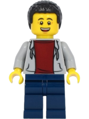 LEGO Dad - Light Bluish Gray Hoodie with Dark Red Shirt, Dark Blue Legs, Black Hair minifigure