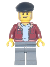 LEGO Man, Dark Red Jacket with Bright Light Blue Shirt, Dark Bluish Gray Legs, Black Beret, Moustache and Sideburns (Vintage Taxi Driver) minifigure