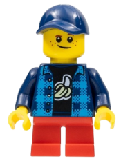LEGO Boy - Dark Blue Banana Shirt, Red Short Legs, Crooked Dark Blue Cap minifigure