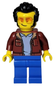 LEGO Man, Dark Red Jacket with Bright Light Blue Shirt, Blue Legs, Black Widow's Peak Hair minifigure
