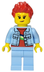 LEGO Woman, Bright Light Blue Denim Jacket, Bright Light Blue Legs, Red Spiked Hair minifigure