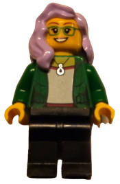 LEGO Woman, Green Jacket, Lavender Hair minifigure