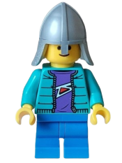 LEGO Child, Dark Turquoise Jacket, Dark Purple Shirt, Blue Medium Legs, Flat Silver Helmet minifigure