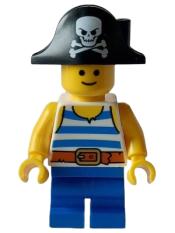 LEGO Child - Pirate Costume, White Tank Top with Blue Stripes, Blue Medium Legs, Bicorn Hat minifigure