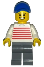 LEGO Taquero - Blue Cap, White Top with Red Stripes, Dark Bluish Gray Legs minifigure