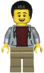 LEGO Dad - Light Bluish Gray Hoodie with Dark Red Shirt, Dark Tan Legs, Black Hair minifigure
