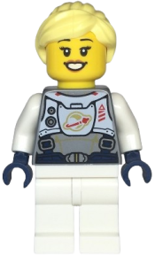 LEGO Astronaut - Female, Flat Silver Spacesuit with Harness and White Panel with Classic Space Logo, Bright Light Yellow Hair minifigure