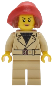 LEGO Tudor House Patron / Food Critic - Tan Jacket and Legs, Red Hat with Hair, Soft Folded Brim set