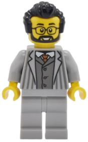 LEGO Tudor House Haberdashery Store Owner - Light Bluish Gray Jacket with Pinstripes and Legs, Black  Hair set