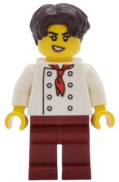 LEGO Tudor House Chef - White Torso with 8 Buttons, Dark Red Legs, Dark Brown Hair Wavy set