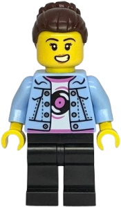 LEGO Shopping Street Mum - Bright Light Blue Denim Jacket, Black Legs, Dark Brown Hair set