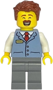 LEGO Shopping Street Shop Manager - Male, Sand Blue Shirt, Dark Bluish Gray Legs, Reddish Brown Hair set