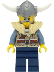 LEGO Viking Warrior - Male, Dark Tan Jacket with Tan Fur, Dark Blue Legs, Flat Silver Helmet minifigure