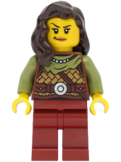 LEGO Viking Warrior - Female, Leather Armor, Dark Red Legs, Dark Brown Hair minifigure