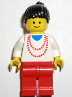 LEGO Necklace Red - Red Legs, Black Ponytail Hair minifigure