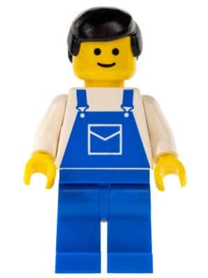 LEGO Overalls Blue with Pocket, Blue Legs, Black Male Hair minifigure
