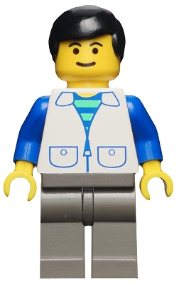 LEGO Suit with 2 Pockets White - Dark Gray Legs, Black Male Hair minifigure