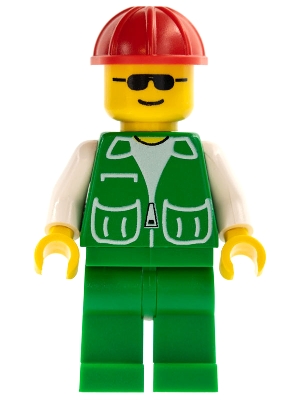 LEGO Jacket Green with 2 Large Pockets - Green Legs, Red Construction Helmet minifigure