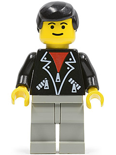 LEGO Leather Jacket with Zippers - Light Gray Legs, Black Male Hair minifigure