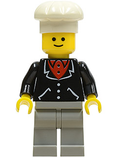 LEGO Suit with 3 Buttons Black - Light Gray Legs, White Chef Hat minifigure
