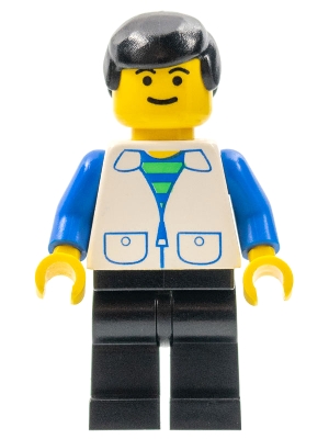 LEGO Suit with 2 Pockets White - Black Legs, Black Male Hair minifigure