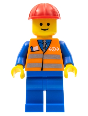LEGO Orange Vest with Safety Stripes - Blue Legs, Red Construction Helmet minifigure